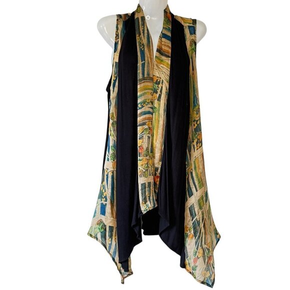 Aris Tops - Aris.A Evening Vest Chiffon Floral with Inset Panels Black Knit Tunic Size Small